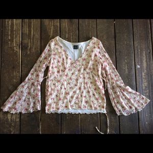 Inc Vintage lace bell sleeve top L